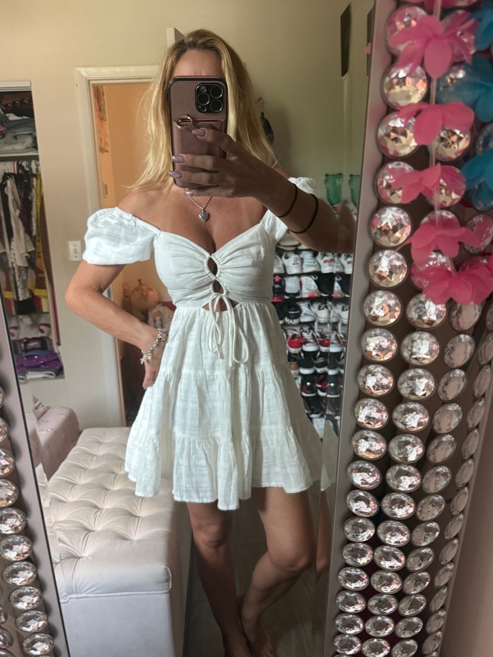 Princess Polly Princess Style White Mini Dress Off Shoulder Flowy & Feminine